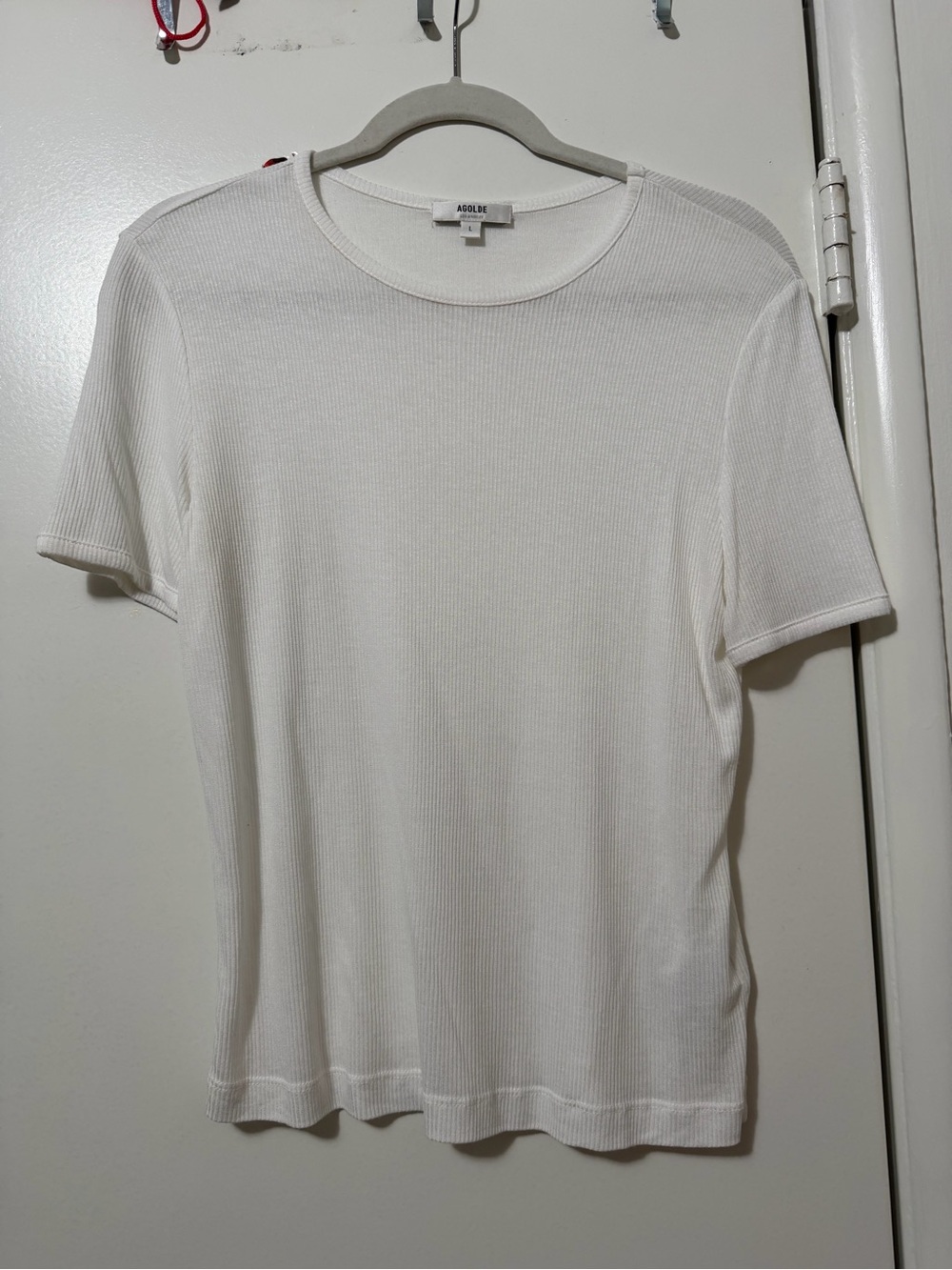 Agolde White Ribbed Short-Sleeve Crew Tee